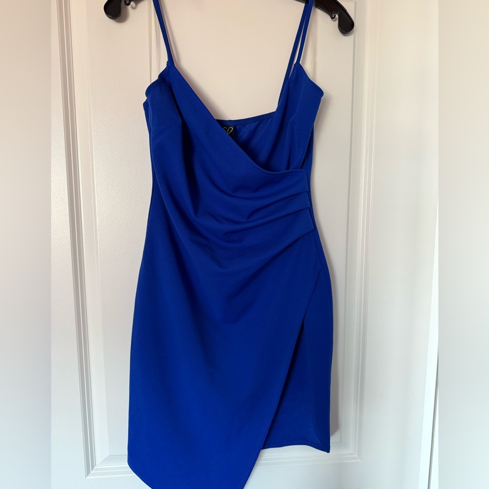 BNWT Royal Blue Cowl V-neck mini dress - Size M